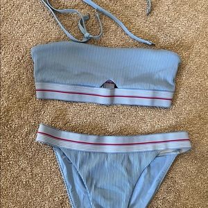 Dolce Vita Bikini beautiful blue wide banded top and bottom 💙 ribbed/wide bands